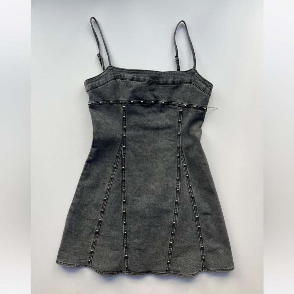 Black studded denim dress
